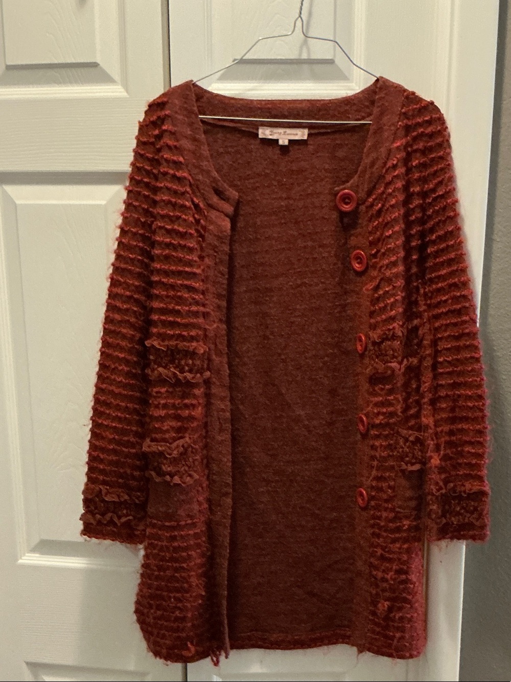 Button-Front Rust Textured Women's Cardigan